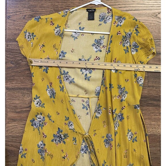 Rue21 Floral Mustard Yellow Tie Front Boho Duster Kimono Cardigan Size L - Picture 6 of 6